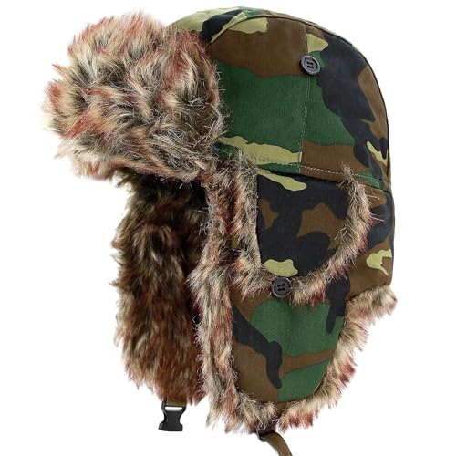 Image of Faux Fur Safety Reflective Aviator Trapper Hat Snow Ski Trooper Winter Cap
