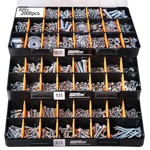 HongWay 2000pcs Hardware Assortment Kit, Nuts and Bolts Assortment Kit with 64 Sizes Bolts, Nuts & Washers Assortment and Metal & Wood Screw Organizer (3 Trays)