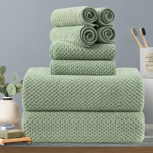 8-Piece Green Bath Towels Set 2 Oversized Large Bath Towels Sheet 2 Hand Towels and 4 Washcloths - 600 GSM Soft Luxury Towel Set Highly Absorbent Quick Dry Towel Collection for Bathroom Hotel and Spa