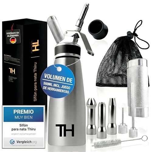 Thiru Sifón de cocina profesional - Dispensador de crema batida con boquillas de acero inoxidable - Sifón cocina con muchos extras (acero inoxidable)