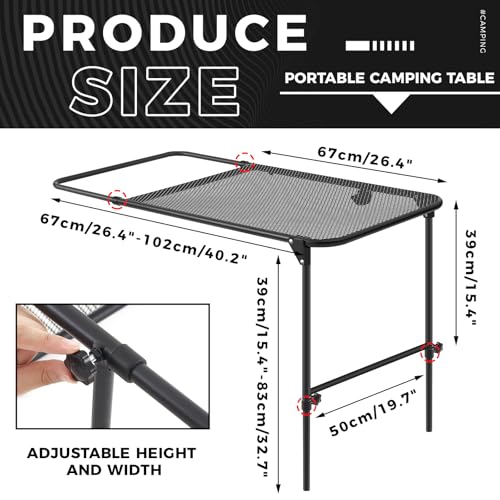 Pasimy Vehicle Tire Mounted Steel Camping Table Adjustable Travel Camping Table 40'' x 20'' x 33'' for Car Camping Picnic Camp Outdoor Cooking BBQ and Party Favor