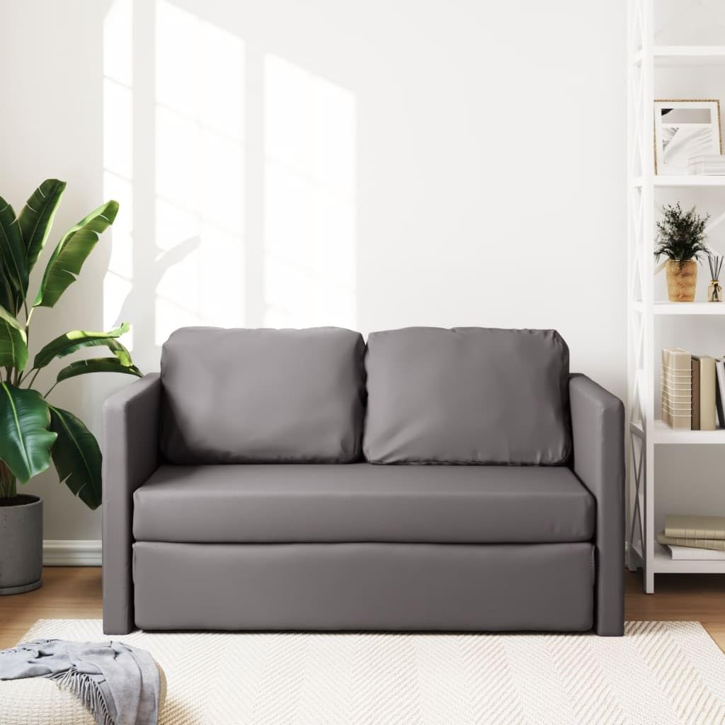 SECOLI Divano Letto Matrimoniale 2 Posti 112x174x55 cm Grigio Pelle Sintetica
