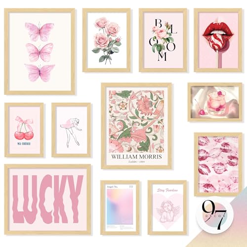 97 Decor Pink Coquette Room Decor - Cute Posters For Room Aesthetic, Pink Pictures Wall Decor, Romantic Coquette Wall Decor, Girly Wall Art Prints For Teen Girls Bedroom Dorm Decorations (Unframed)