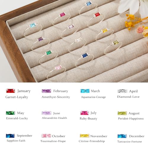 KOHOTA Silver Birthstone Rings for Women Dainty Stackable Engagement Wedding Promise Rings Non Tarnish CZ Emerald Green Gemstone Ring Mothers Birthday Gift Size 6-104