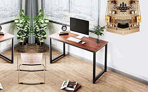 Ushow Computer Desk 63" Modern Simple Style For Home Office Bedroom Black Metal Frame And Large Workstation, Sandalwood Board Black Leg, Dark Rustic,Sandalwood #TOP3