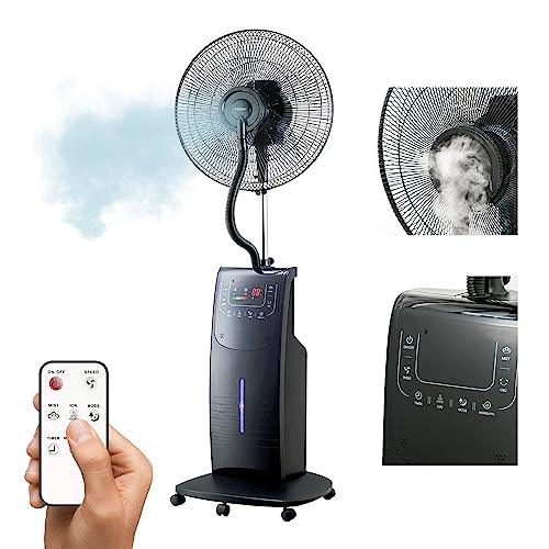 Wintem ATUM Ventilador con nebulizador de agua con ionizador de aroma y repelente de mosquitos con pantalla digital táctil de 3 velocidades con mando a distancia y temporizador
