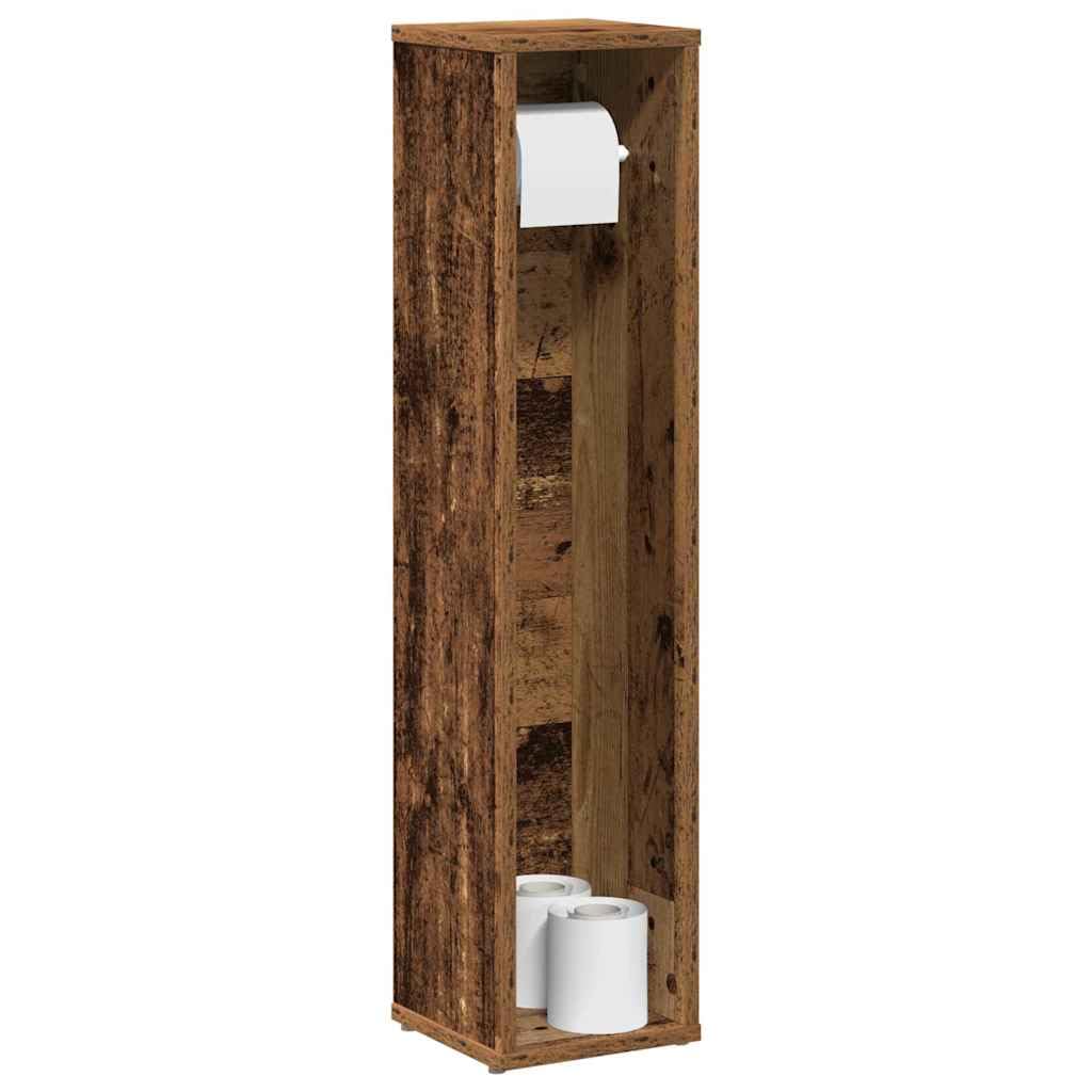 Armadietto da bagno in legno anticato, 20,5 x 20 x 90 cm, con porta rotoli, organizer per bagno, WC, salvaspazio, in piedi, con cassetto e contenitore