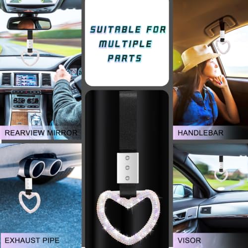 Image of Fabbay Bling Car Accessories Bling Heart Handle Ring Car Accessory for Women Hearts Hand Strap Drift Charm Rear Bumper Warning Ring Decor for Auto Interior Exterior Decoration(Colorful,Heart Style)