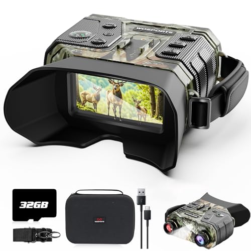 Image of WOSPORTS Night Vision Goggles, 4K Night Vision Binoculars for Adults, 1300FT Range Vision, 8X Digital Zoom, 32GB Card, 15H Battery, Suitable for Camping, Gift for Men - Camo