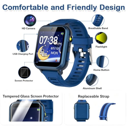 Image of Cosjoype Kids Game Smart Watch for Kids with 39 Puzzle Games HD Touch Screen Camera Music Player Pedometer Alarm Clock Calculator Flashlight 12 /24hr Kid Watch Gift for 4-12 Year Old Boys Toys for Kid