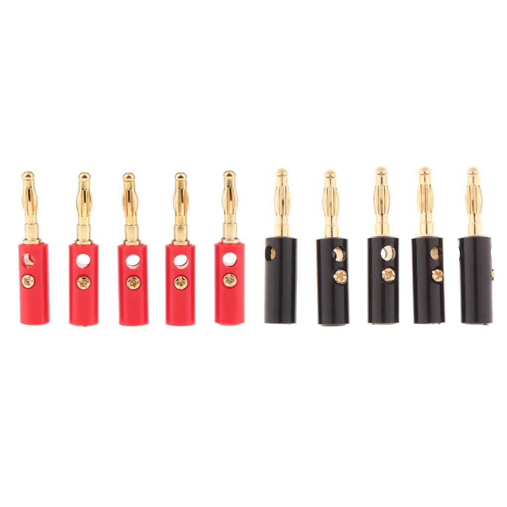 ATORSE 10 Pack 4mm Gold Plated Speaker Wire Banana Plug Audio Connector (Red+Black)-image-17