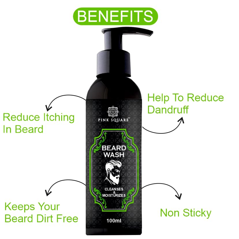 Pink Square Beard Wash with Nutmeg Oil | Deep Cleansing Formula | For Soft & Frizz-Free Beard 100ml Pack of 3 2