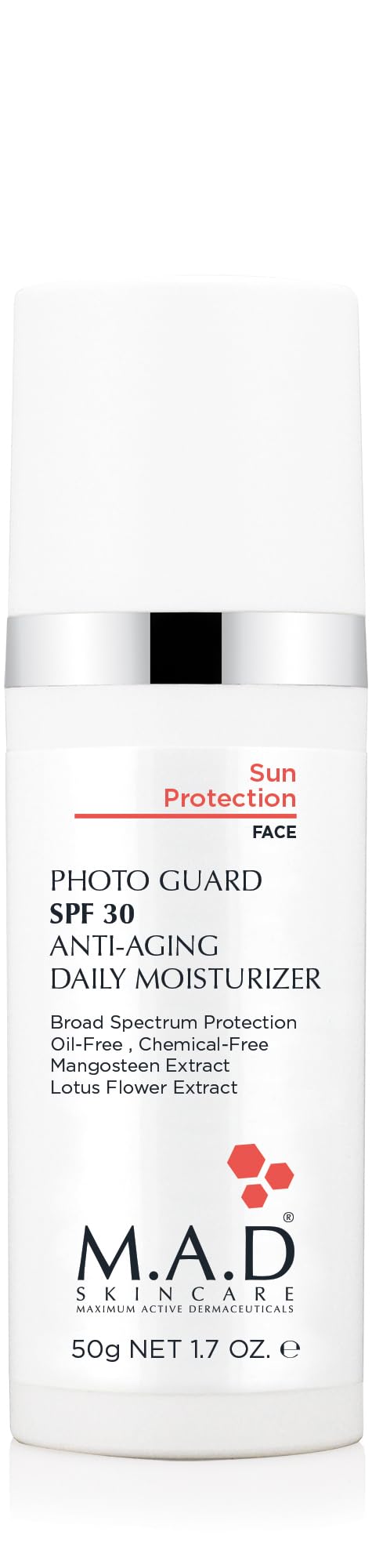 PHOTO GUARD SPF 30 ANTI AGING DAILY MOISTURIZER Sun Protection – 12% Zinc Oxide Sheer Mineral Face Cream – Advanced Photo-Aging Defense & Cellular Repair – 1.7 oz