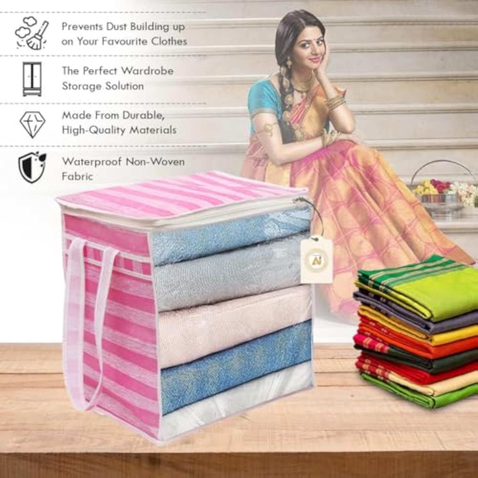 Saree Storage Bag Organizer Box with Transparent Window, Pack of 4