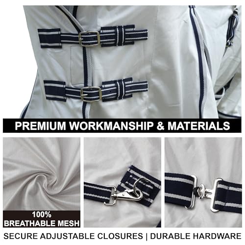 Image of Summer Horse Fly Sheet with Detachable Neck & Belly Wrap, Breathable Fine Mesh Sweet Itch Protection for Stable & Pasture Turnout, Biting Defense & All-Day Comfort Shield Lightgrey 75 inch