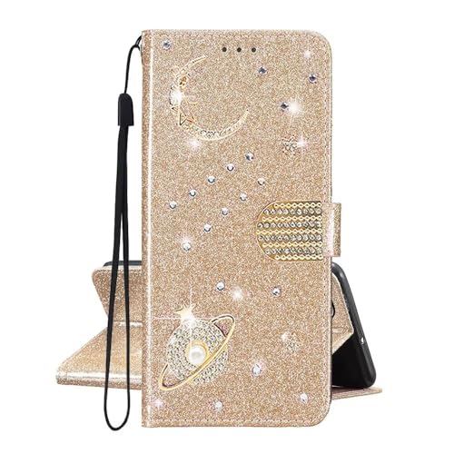 SEHEYA Coque Rabat Compatible avec Samsung Galaxy S25 Edge Étui Portefeuille Cuir PU Glitter Ciel Étoilé Lune Galaxie Paillette Diamant Housse Pochette...