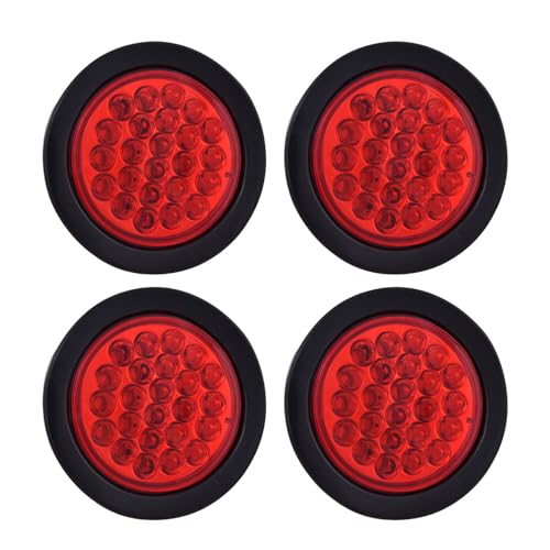 4 Inch Round Trailer Tail Light for 12V Truck Trailer Bus RV Camper ATV UTV 24LED Back Up Reverse Light Waterproof w/Flush Mount Grommets Plugs