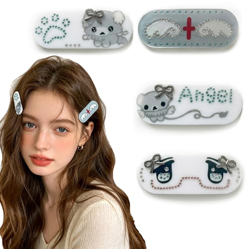 Y2K Kawaii Pinzas para el Cabello con Rhinestone, Lazo, Osito Ángel, Barrette Coquette Dreamcore Accesorios Estéticos para el Cabello miniatura 1