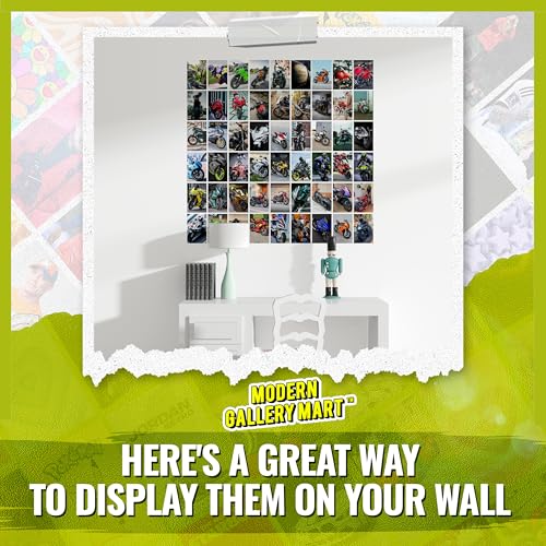 Image of MODERN GALLERY MART Pack of 54 Bike Aesthetic Wall Collage Kit Posters - 4 x 6 Inches Posters for Wall Decoration - Wall Art For Bedroom, Office, Living room, Dorm room - Glue Dots Included
