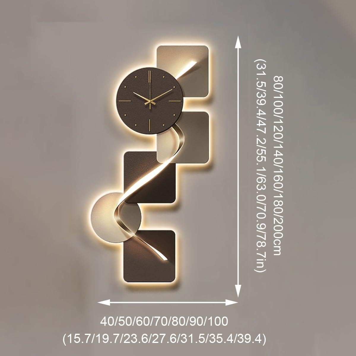 Reloj de pared decorativo con luz LED, movimiento silencioso, diseño geométrico moderno para decoración de sala de estar y dormitorio, sin tictac, fácil de instalar, elegante acento para el hogar