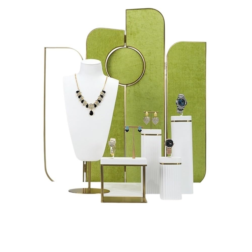 YCTTKDD Juego de exhibición de joyería de 7 Piezas con Pantalla de Fondo de Terciopelo Verde