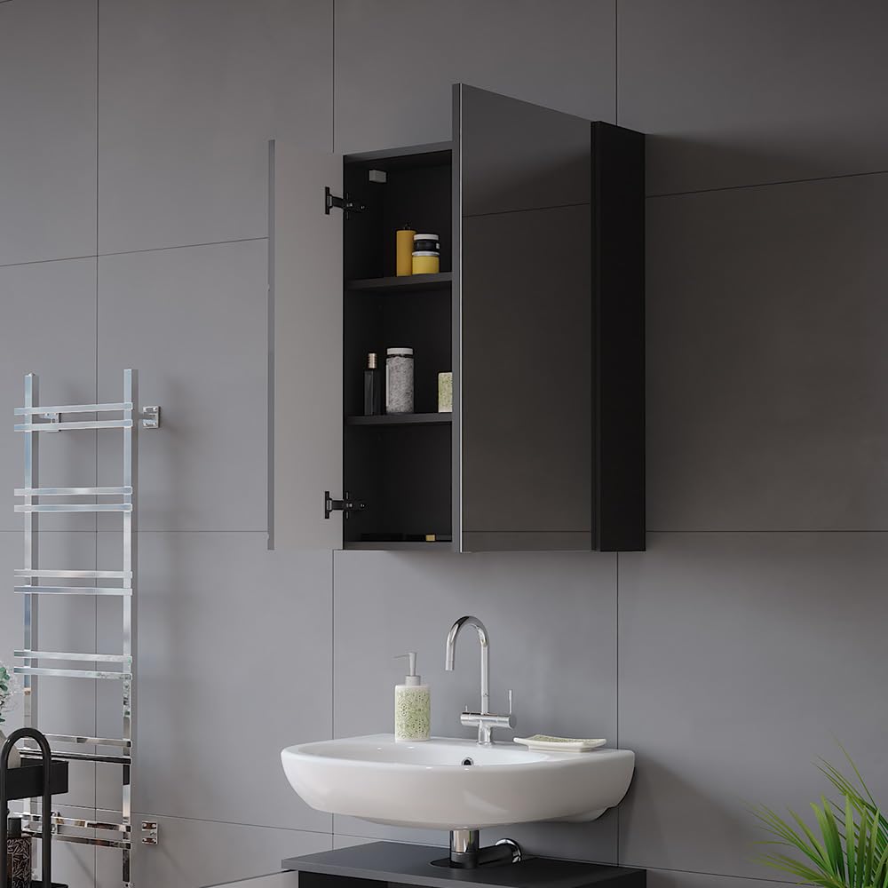 Vicco Badspiegelschrank Irma, Anthrazit Hochglanz/Anthrazit, 60 x 75 cm, zur Wandmontage mit integrierter Spiegelfläche