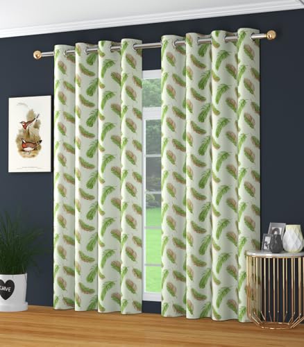 Image of Yarnis Feather Printed Light-Filtering Curtains 6 Feet Long Set of 2 for Window Living Room, Green, Parda