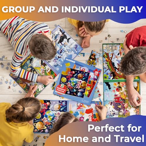Puzzles Magnéticos QUOKKA para Niños 3-5 años – 2x48 Piezas Juegos de Viaje para Niños 2-4 años – Puzzles Magnéticos de Dinosaurio para Niños 4-8 años – Juguete Educativo Espacial para Niños y Niñas miniatura 4