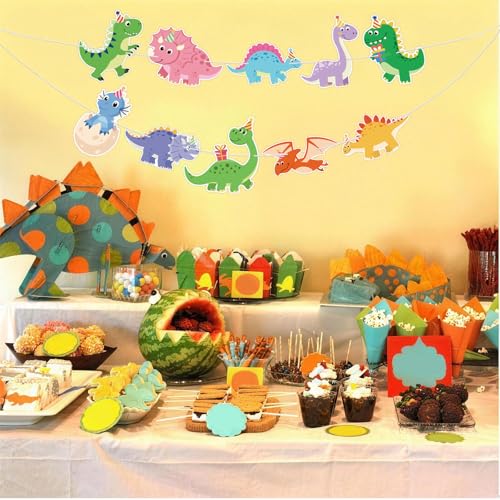 Image of Hooqict Dinosaur Birthday Party Banner Dinosaur Birthday Party Decorations Happy Birthday Sign Banner Garland for Kids Boys Girls 1st 2nd 3rd Baby Shower Dino Themed Party Decorations Supplies