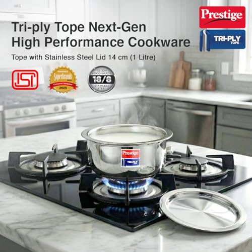Image of Prestige 14cm /1L Tri-Ply Stainless Steel Tope with Lid|Gas and Induction Compatible| Even Heat Distribution|Strong and Durable| 5 Years Warranty