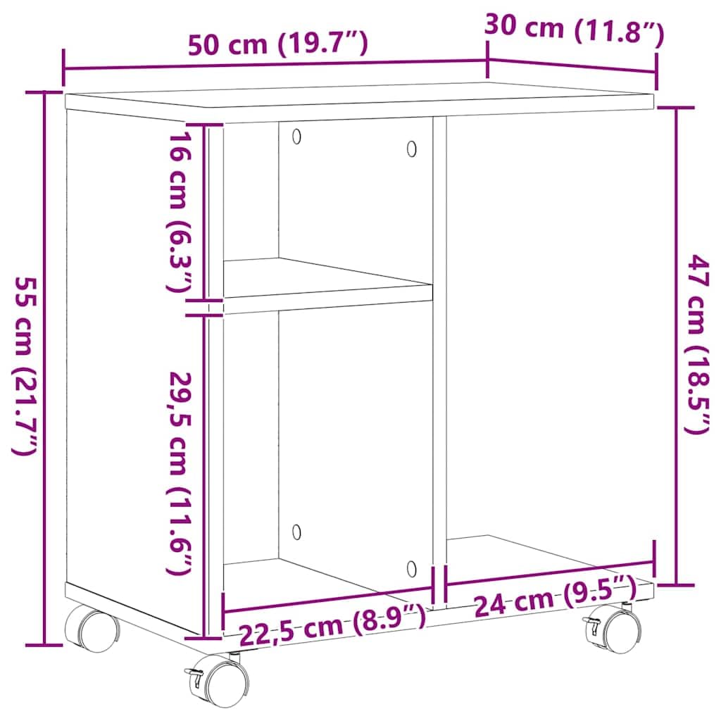 Mesa auxiliar con estante de madera recuperada de 50 x 30 x 55 cm, con ruedas, práctico estante, versátil como mesa de centro, mesita de noche, mesa de sofá para salón, dormitorio, pasillo
