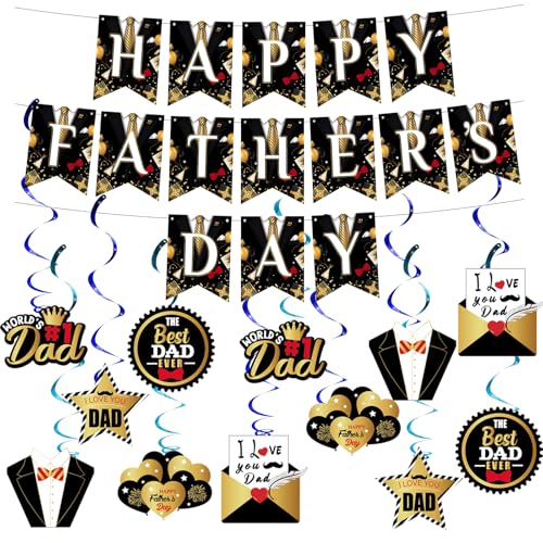 Father's Day Party Decorations Kit Happy Banner and Ceiling Hanging Swirls for Father's Day Party Supplies
