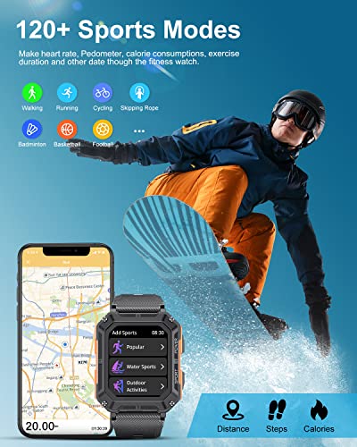 LIGE Military Smart Watches for Men,5ATM Waterproof Outdoors Sport Watch with Bluetooth Call Answer/Dial,Fitness Tracker with Heart Rate/Blood Pressure Monitor,Smart Watch for iOS Android Orange - Image 3