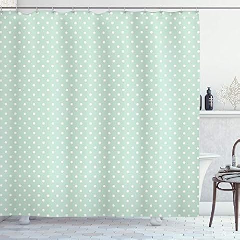 ABAKUHAUS Cortina de Baño Verde con Lunares, Resistente al Agua, 175 x 200 cm Cover