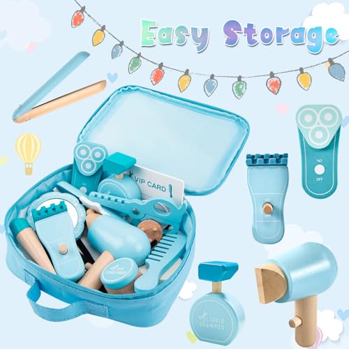 image for XUANYILAN Barber Shop Pretend Play Set,Salon Toys with Storage Bag for