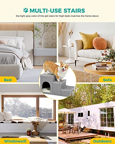 PETEPELA Faltbare Hundetreppe 3 Stufen Haustiertreppe für kleine Hunde mit Stauraum, 3 Schritte zu Couch