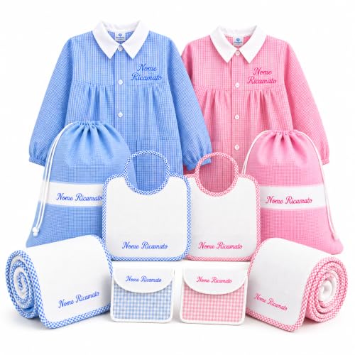 Ristohouse Kit Asilo Personalizzabile con Nome Ricamato – Accessori per Scuola Materna – Made in Italy