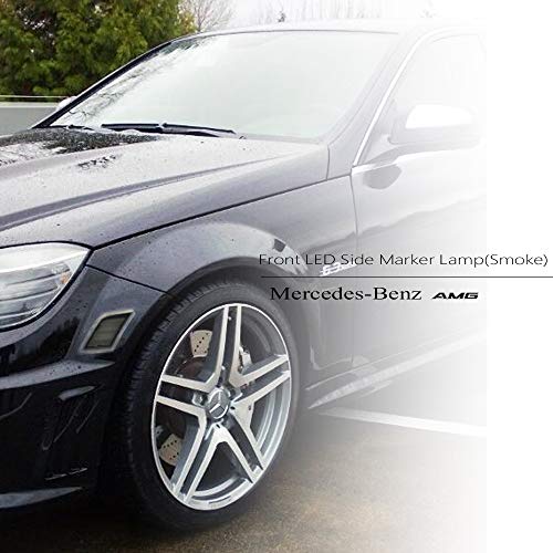 Smoke Lens White LED Front Side Marker Light Kits for 2008-2011 Mercedes Benz Pre-LCI W204 C250 C300 C350 & 2008-2013 C63 AMG & 2005-2007 SL66 AMG OEM Amber Side Marker Lamps Replacement