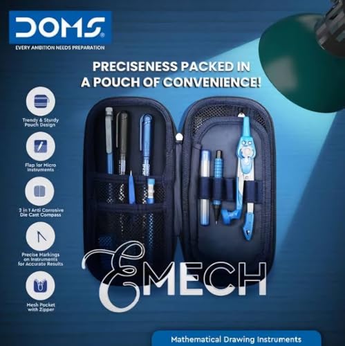 Image of Doms Emech Mathematical Drawing Instrument Geometry Box Set With Pouch| Trendy & Sturdy Pouch| Mesh Pockets With Zipper| Flap For Micro Instruments|