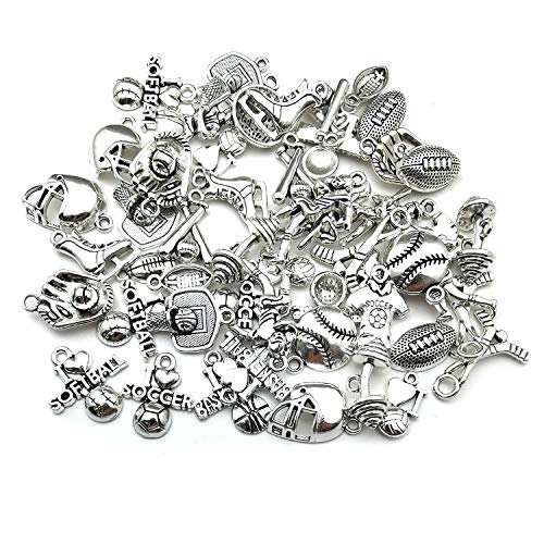Wocraft 50Pcs Wholesale Bulk Lots Ball Game Sports Charms For Jewelry Making Mixed Smooth Tibetan Silver Metal Charms Pendants Diy For Jewelry Making Necklace Bracelet And Crafting (M352) #TOP2