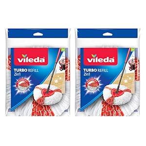 Vileda Turbo 2-In-1 Microfibre Mop Head Replacement for Vileda Clean Turbo Spin Mops, Pack of 2 Refills, Red, 16.5 x 30…