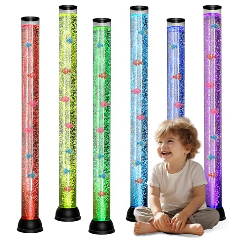 4FT Sensory LED Water Bubble Tube Lamp with 12 Fish and Color Changing Light Effects, Sensory Bubble Tube Lamp for Autistic ADHD Children Alleviating Stress and Anxiety in Adults