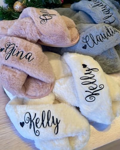 Personalized Fluffy Slippers - Easter Gifts for Women - Bridal Party Gifts - Mothers Day Gift Box Ideas for Mom, Girlfriend - Bridesmaid Slippers Gifts - Wedding Party Presents4