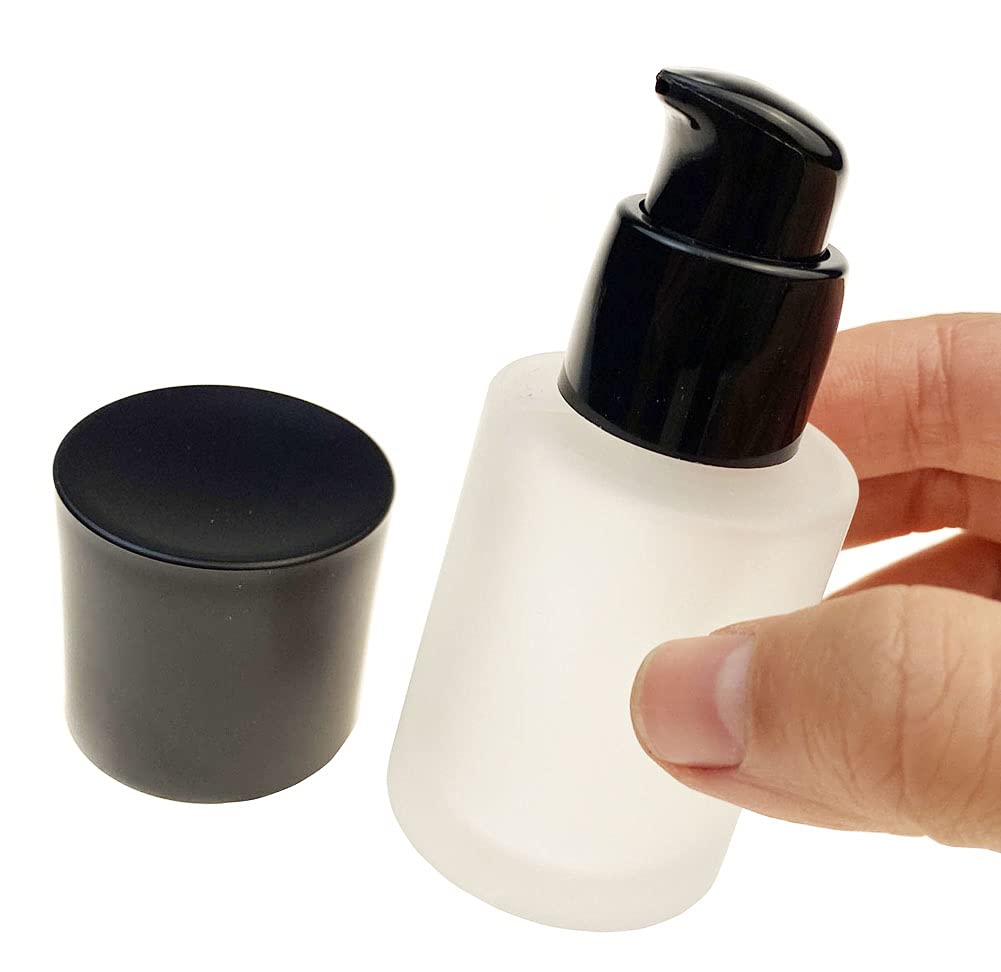 Confezione da 2 barattoli vuoti da 30 ml, in vetro smerigliato, crema e lozione con tappo antipolvere nero, emulsione per trucco, articoli da toeletta per cosmetici, cosmetici da viaggio