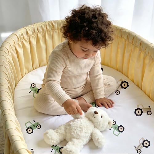 Image of Baby Bassinet Sheets Girl Boy, 3 Pack Fitted Bassinet Sheet | Breathable Cozy Bassinet Mattress Sheet, Compatible with Halo Bassinest Swivel Sleeper, Graco, 32 inch x 16 inch, Farm Animals