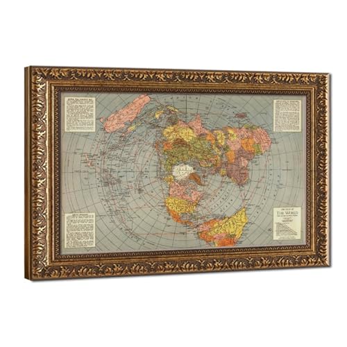 Carte de la Terre plate 1943 pour salon et décoration murale vintage de bureau