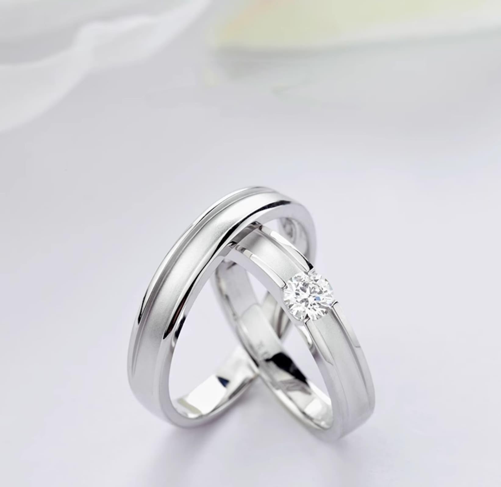 Wycian Anillos de Boda Hombre Anillos Boda Plata Oro Blanco de 14 Quilates Polaco Talla 17 Sólido No Chapado Actualización 3.0 para Esposa Acción de Gracias Joyas
