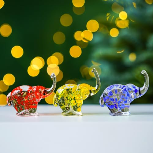 H&D HYALINE & DORA Conjunto de 3 estatuetas de elefantes de vidro...