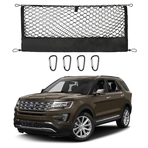 JJMY Envelope Style Truck Cargo Net Compatible with Ford Explorer Base ST XLT New 2011-2025 Accessories, Heavy Duty Carabiners Highly Elastic Truck Bed Mesh Cargo Net