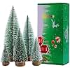 Bottle Brush Christmas Trees 5Sizes Mini Christmas Trees Small Christmas Trees Mini Pine Trees Desktop Miniature Christmas Trees with Snow and Wooden Base for Crafting Decorations (Plant Green)